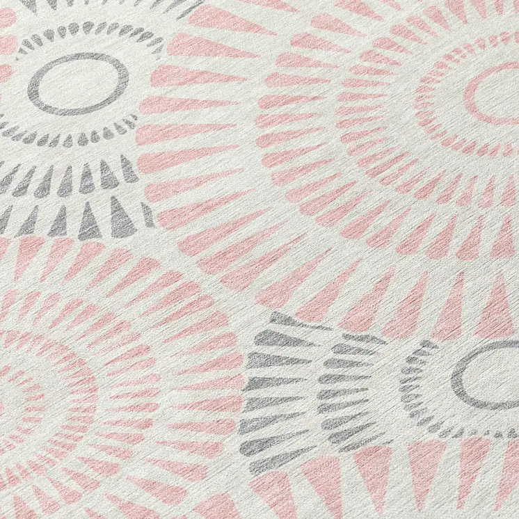 8' X 10' Pink Gray And Ivory Geometric Washable Indoor Outdoor Area Rug