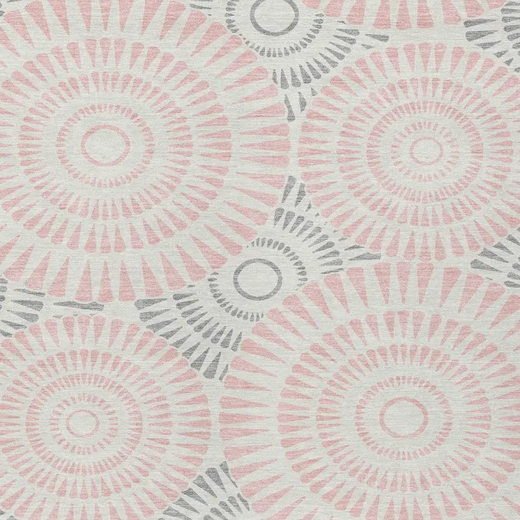 9' X 12' Pink Gray And Ivory Geometric Washable Indoor Outdoor Area Rug