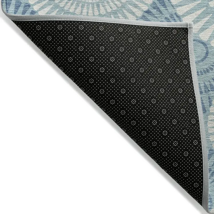 3' X 5' Teal Blue And Ivory Geometric Washable Indoor Outdoor Area Rug