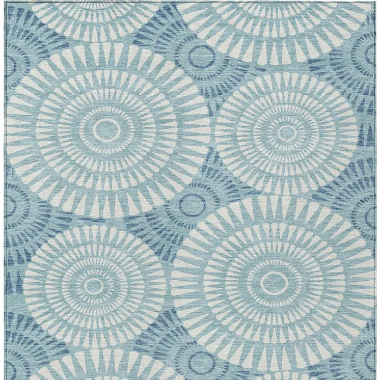3' X 5' Teal Blue And Ivory Geometric Washable Indoor Outdoor Area Rug