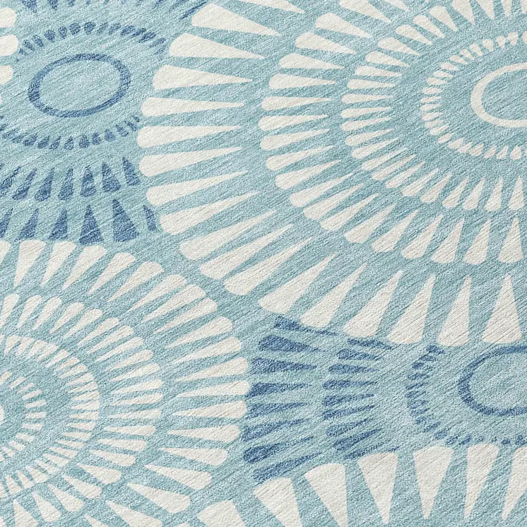 5' X 8' Teal Blue And Ivory Geometric Washable Indoor Outdoor Area Rug