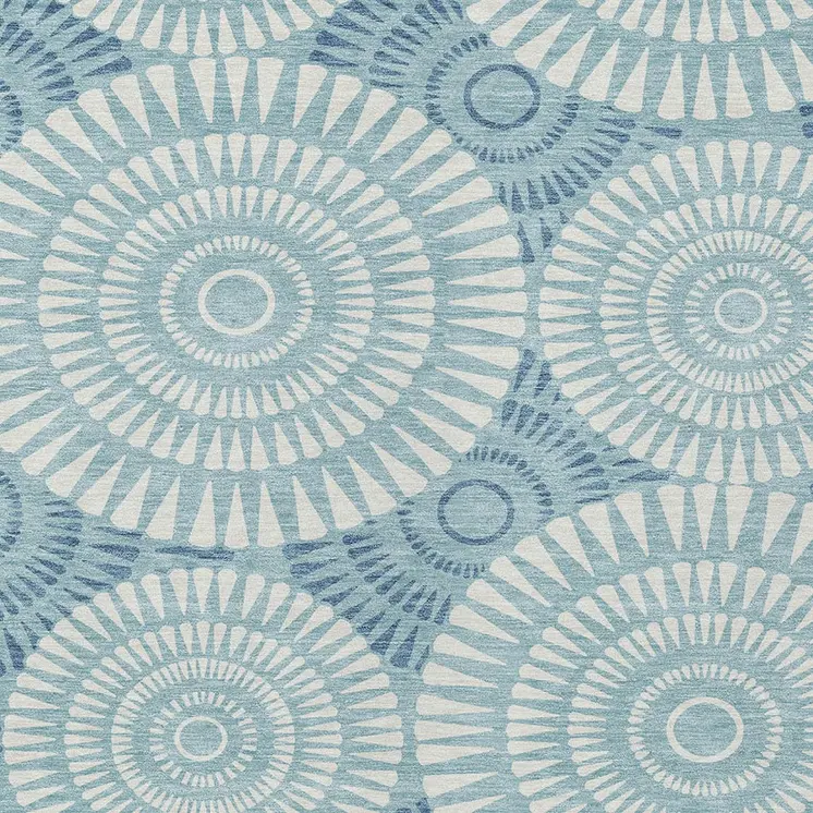 9' X 12' Teal Blue And Ivory Geometric Washable Indoor Outdoor Area Rug