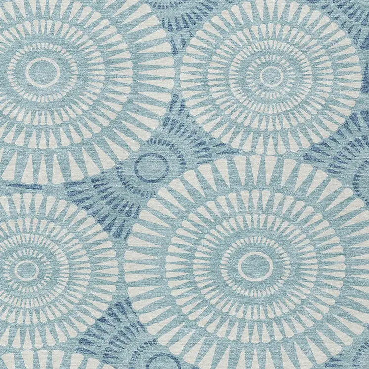 10' X 14' Teal Blue And Ivory Geometric Washable Indoor Outdoor Area Rug