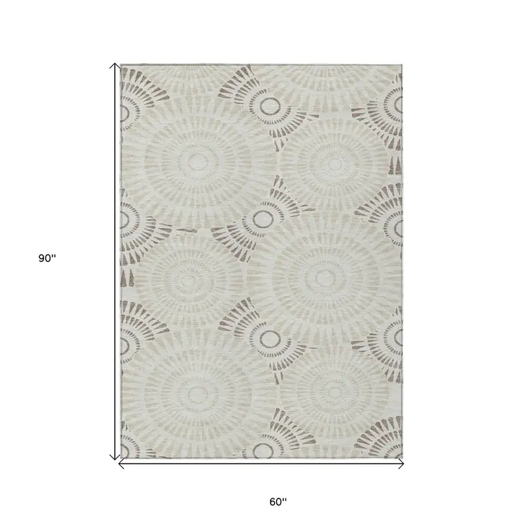 5' X 8' Taupe And Brown Geometric Washable Indoor Outdoor Area Rug