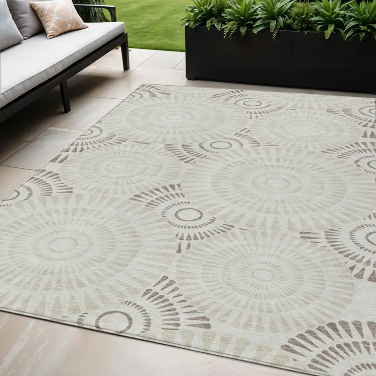 5' X 8' Taupe And Brown Geometric Washable Indoor Outdoor Area Rug