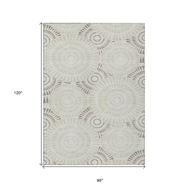 8' X 10' Taupe And Brown Geometric Washable Indoor Outdoor Area Rug