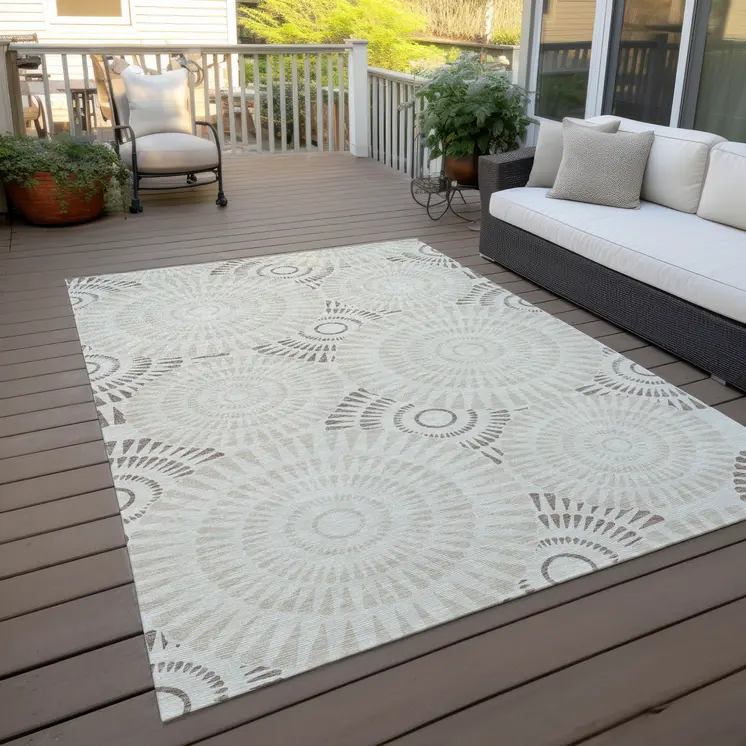 8' X 10' Taupe And Brown Geometric Washable Indoor Outdoor Area Rug