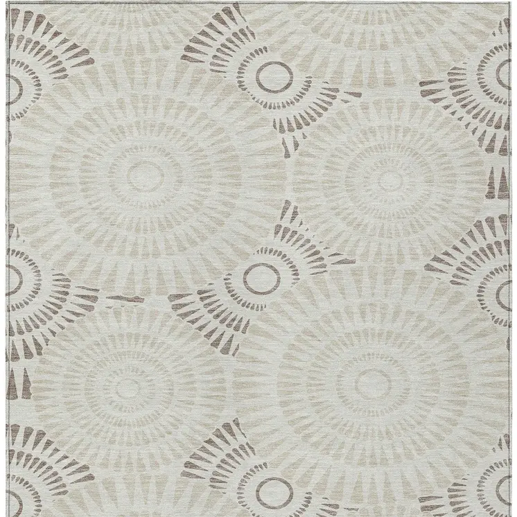 9' X 12' Taupe And Brown Geometric Washable Indoor Outdoor Area Rug