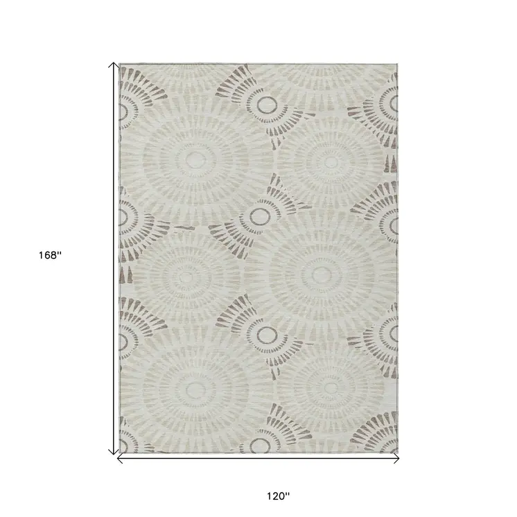 10' X 14' Taupe And Brown Geometric Washable Indoor Outdoor Area Rug