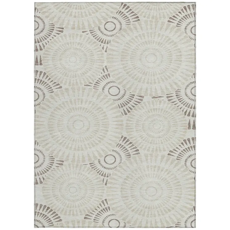 10' X 14' Taupe And Brown Geometric Washable Indoor Outdoor Area Rug