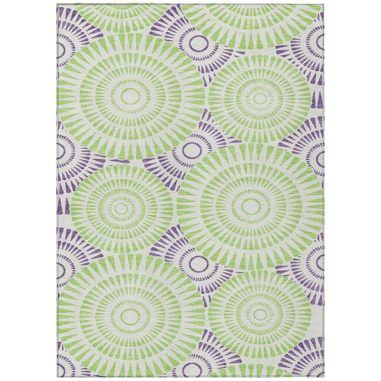 3' X 5' Green And Purple Geometric Washable Indoor Outdoor Area Rug