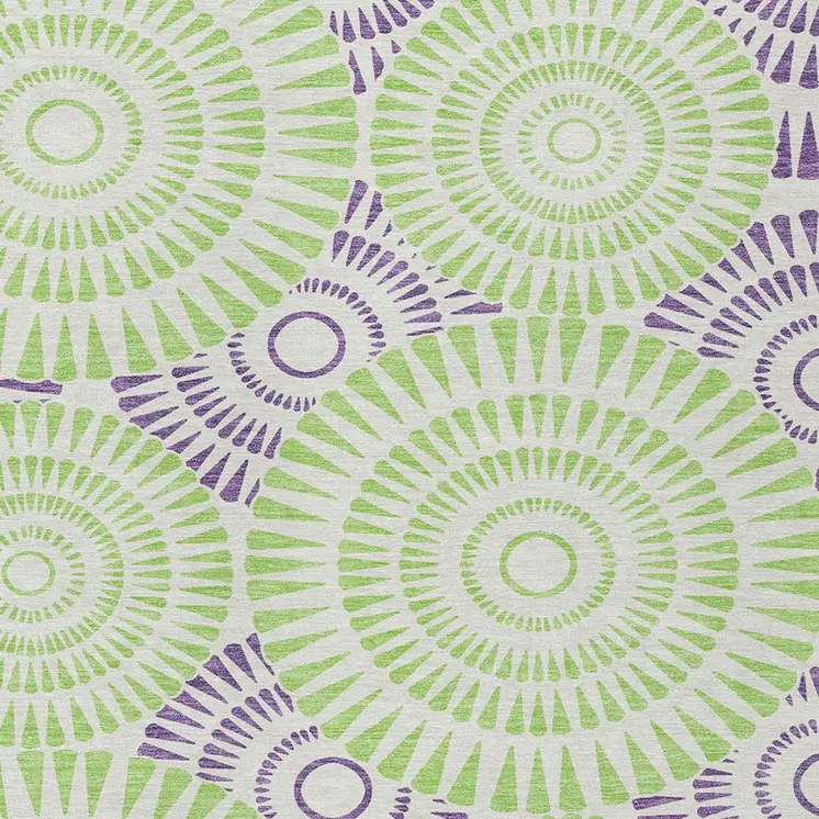 3' X 5' Green And Purple Geometric Washable Indoor Outdoor Area Rug
