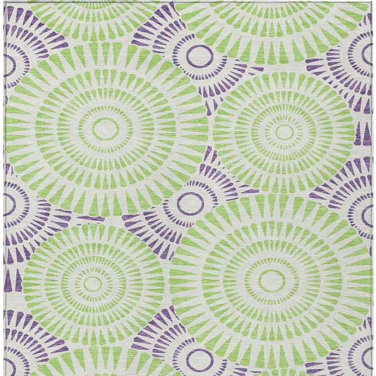 3' X 5' Green And Purple Geometric Washable Indoor Outdoor Area Rug