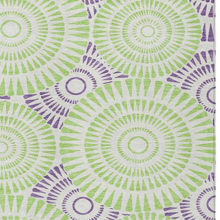 5' X 8' Green And Purple Geometric Washable Indoor Outdoor Area Rug
