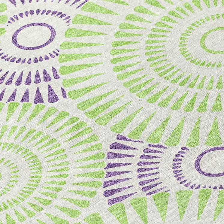 8' Green And Purple Round Geometric Washable Indoor Outdoor Area Rug