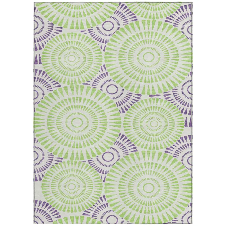 8' X 10' Green And Purple Geometric Washable Indoor Outdoor Area Rug