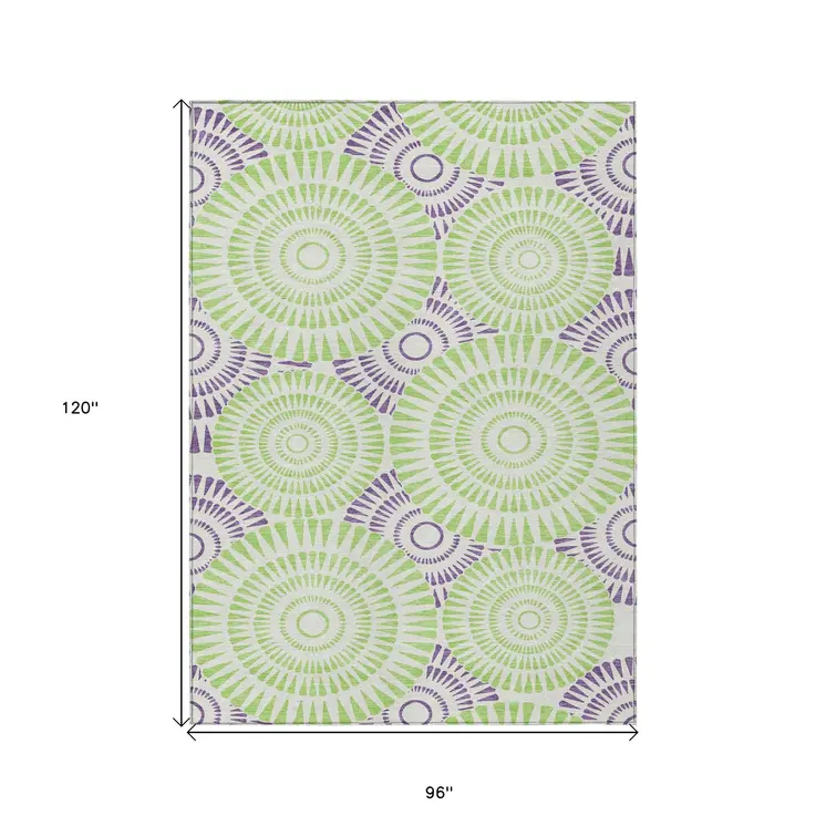 8' X 10' Green And Purple Geometric Washable Indoor Outdoor Area Rug