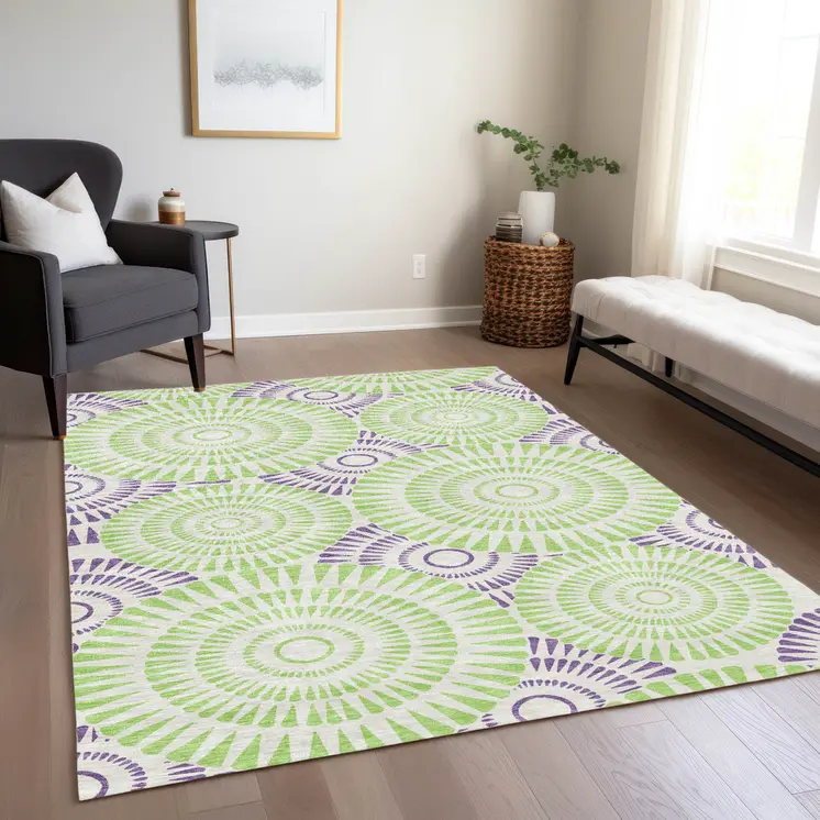 8' X 10' Green And Purple Geometric Washable Indoor Outdoor Area Rug