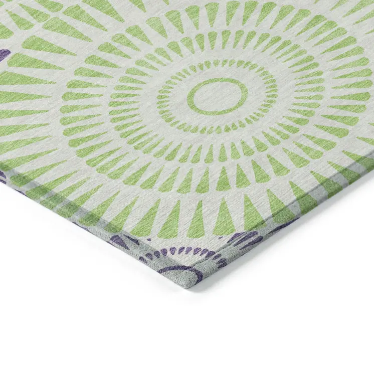 10' X 14' Green And Purple Geometric Washable Indoor Outdoor Area Rug