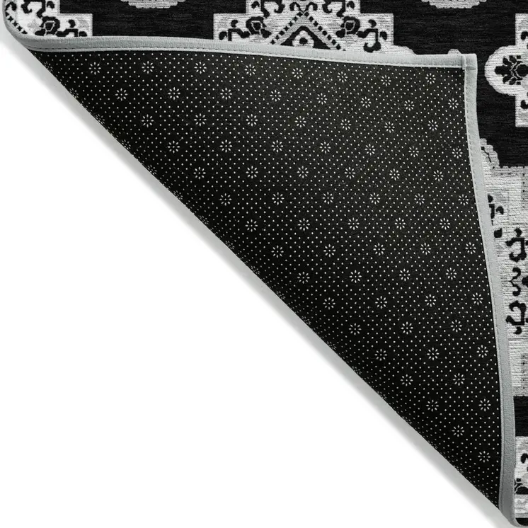 3' X 5' Black And Ivory Medallion Washable Indoor Outdoor Area Rug