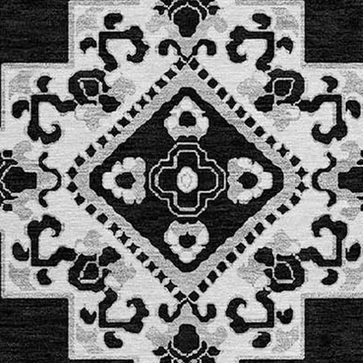 8' Black Round Medallion Washable Indoor Outdoor Area Rug