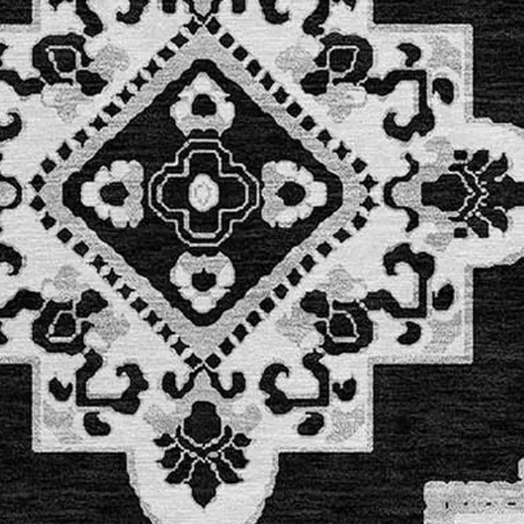 8' Black Round Medallion Washable Indoor Outdoor Area Rug