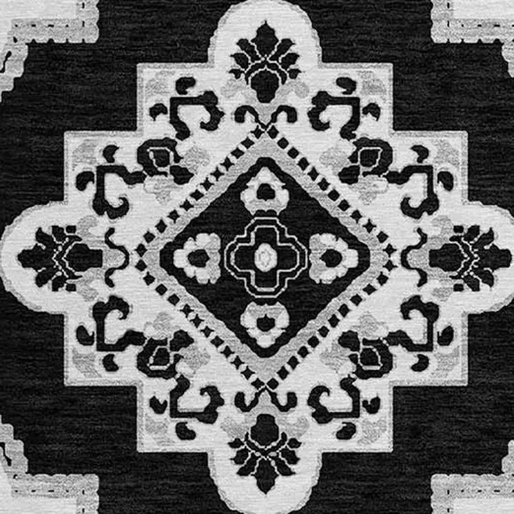 8' Black Round Medallion Washable Indoor Outdoor Area Rug