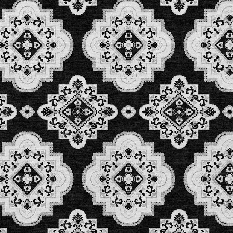 8' X 10' Black Medallion Washable Indoor Outdoor Area Rug
