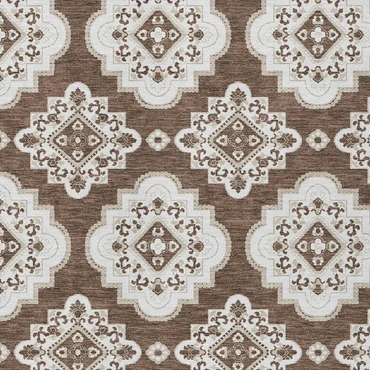 8' X 10' Brown And Ivory Medallion Washable Indoor Outdoor Area Rug