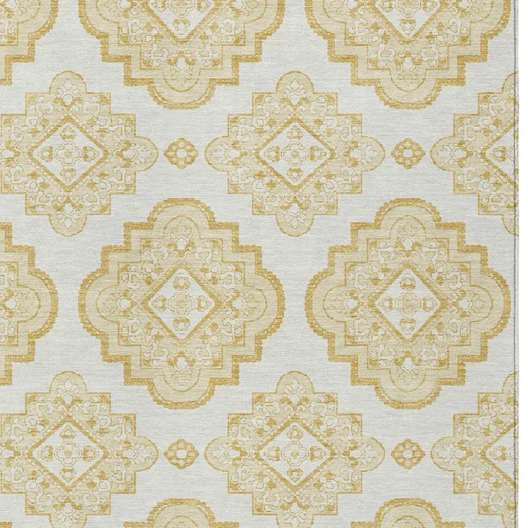 5' X 8' Gold And Ivory Medallion Washable Indoor Outdoor Area Rug