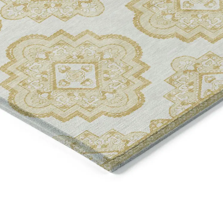 8' X 10' Gold And Ivory Medallion Washable Indoor Outdoor Area Rug