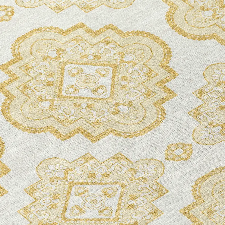10' X 14' Gold And Ivory Medallion Washable Indoor Outdoor Area Rug