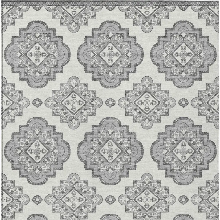 8' X 10' Gray And Ivory Medallion Washable Indoor Outdoor Area Rug