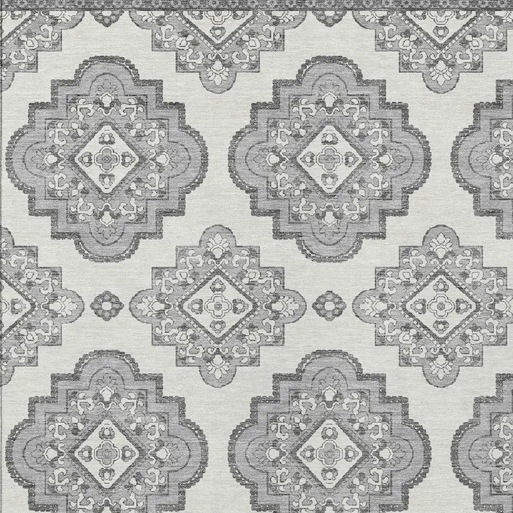 8' X 10' Gray And Ivory Medallion Washable Indoor Outdoor Area Rug