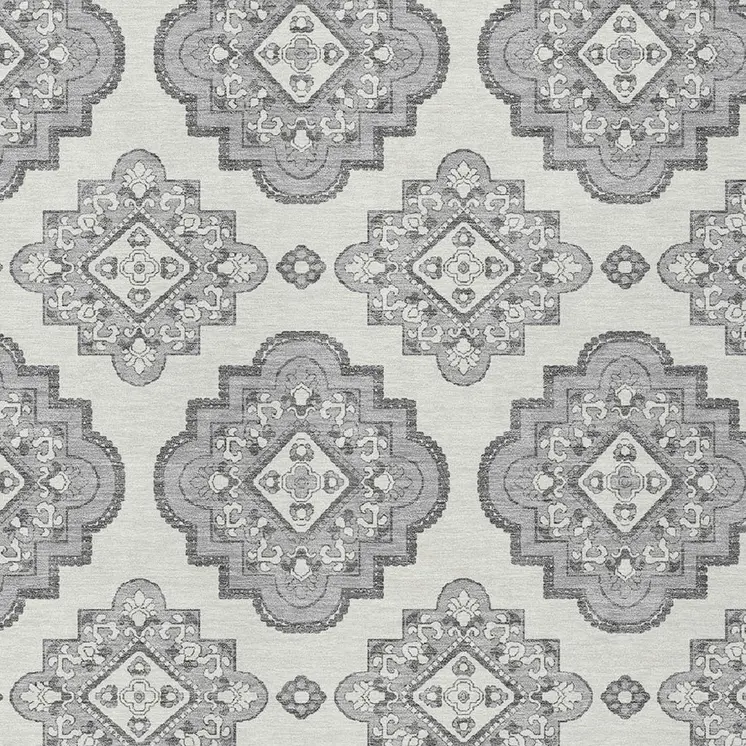 9' X 12' Gray And Ivory Medallion Washable Indoor Outdoor Area Rug