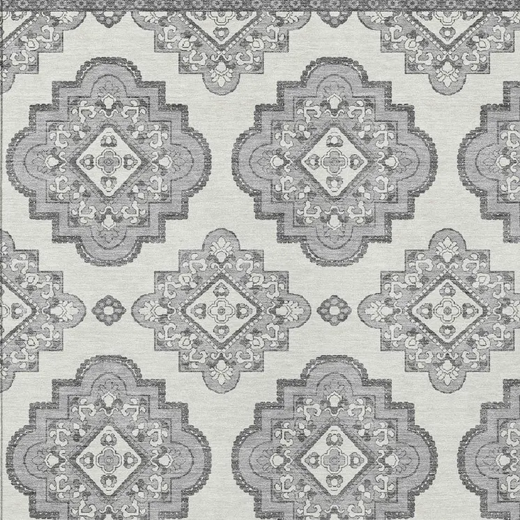 10' X 14' Gray And Ivory Medallion Washable Indoor Outdoor Area Rug