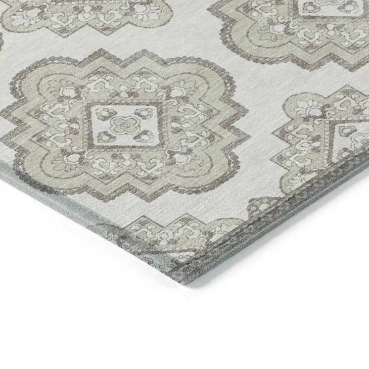 5' X 8' Ivory And Brown Medallion Washable Indoor Outdoor Area Rug