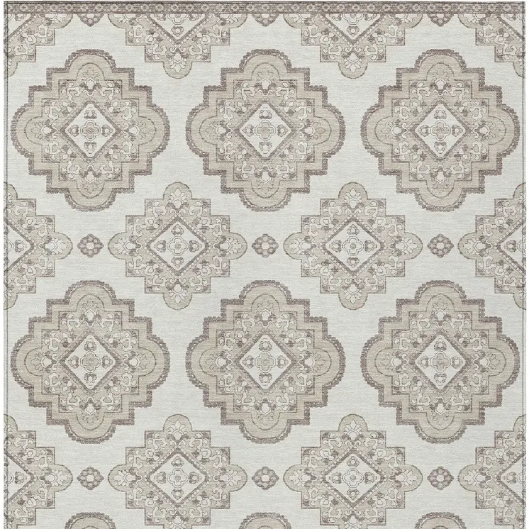 8' X 10' Ivory And Brown Medallion Washable Indoor Outdoor Area Rug