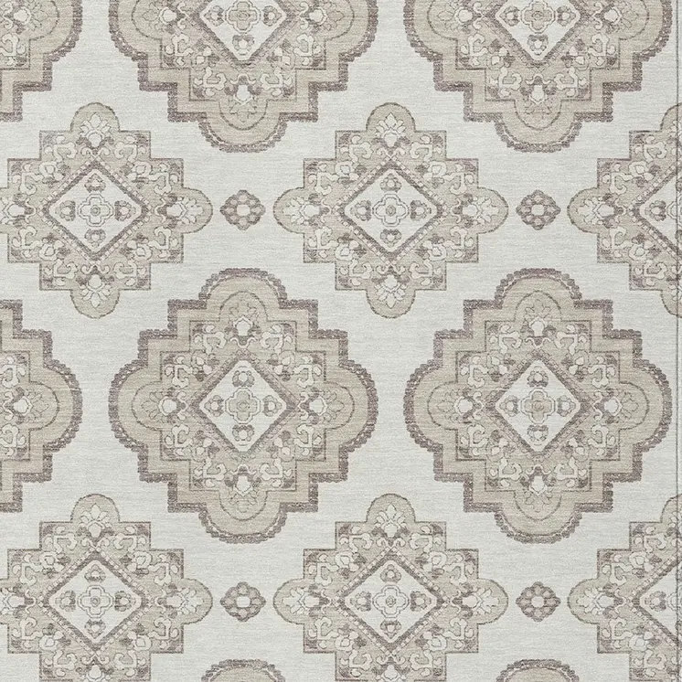 8' X 10' Ivory And Brown Medallion Washable Indoor Outdoor Area Rug