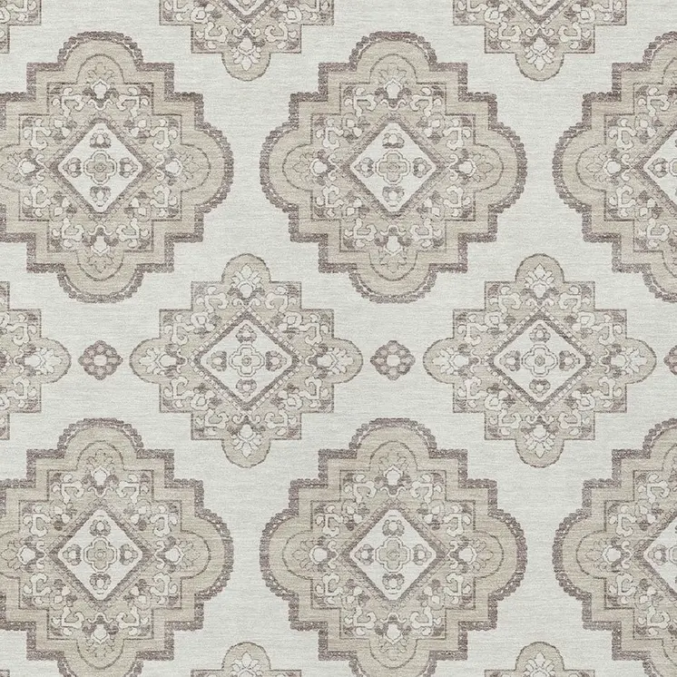 9' X 12' Ivory And Brown Medallion Washable Indoor Outdoor Area Rug