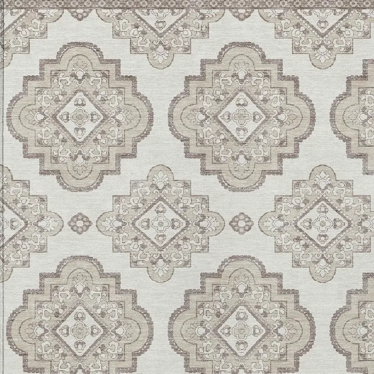 10' X 14' Ivory And Brown Medallion Washable Indoor Outdoor Area Rug