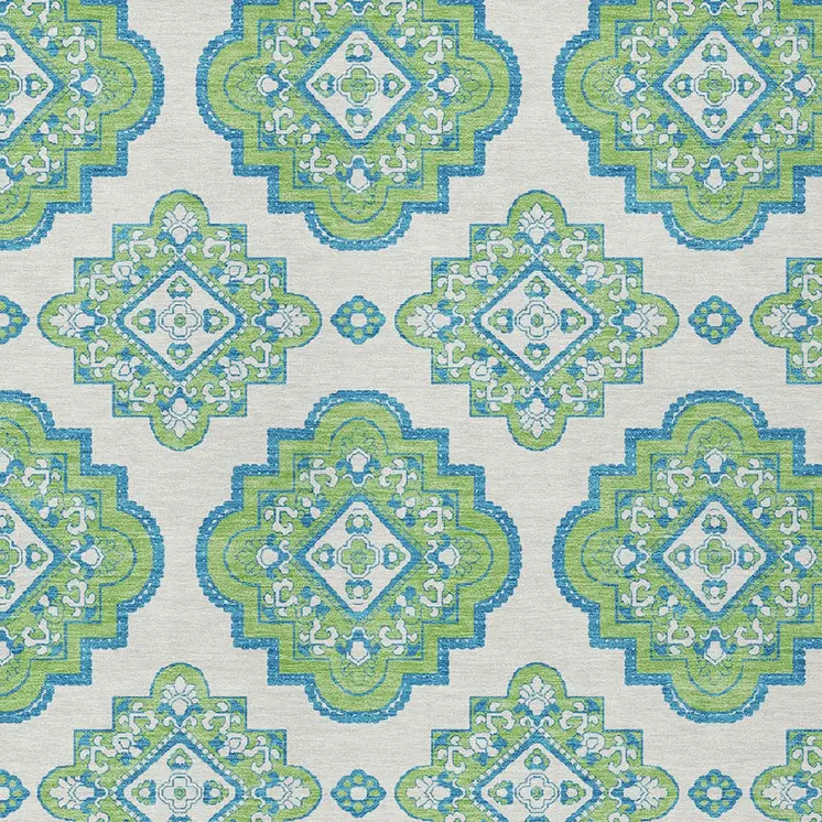 3' X 5' Lime Green And Ivory Medallion Washable Indoor Outdoor Area Rug