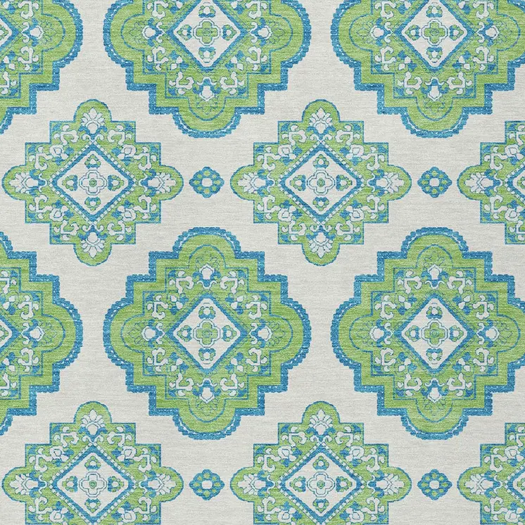 10' X 14' Lime Green And Ivory Medallion Washable Indoor Outdoor Area Rug