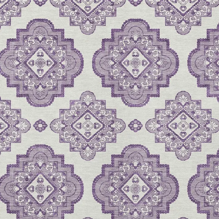 8' X 10' Lavender And Ivory Medallion Washable Indoor Outdoor Area Rug
