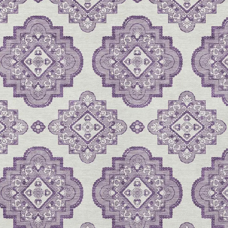 9' X 12' Lavender And Ivory Medallion Washable Indoor Outdoor Area Rug