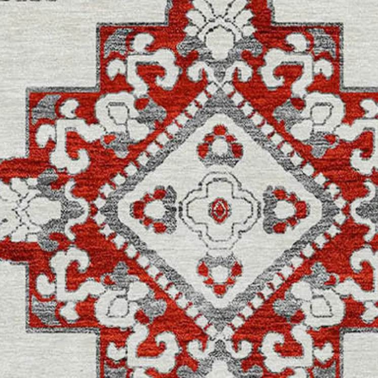 8' Red And Beige Round Medallion Washable Indoor Outdoor Area Rug