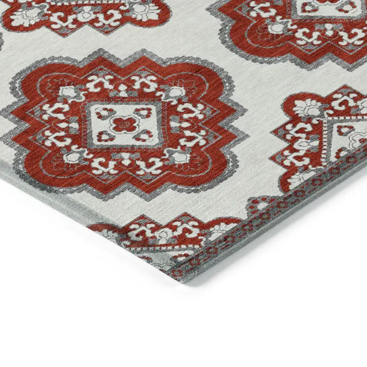 8' X 10' Red And Beige Medallion Washable Indoor Outdoor Area Rug