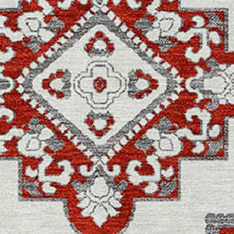 9' X 12' Red And Beige Medallion Washable Indoor Outdoor Area Rug