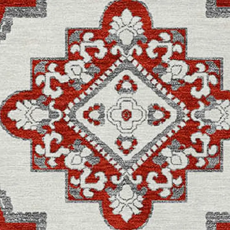 9' X 12' Red And Beige Medallion Washable Indoor Outdoor Area Rug