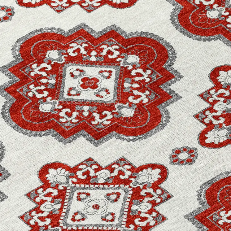 10' X 14' Red And Beige Medallion Washable Indoor Outdoor Area Rug